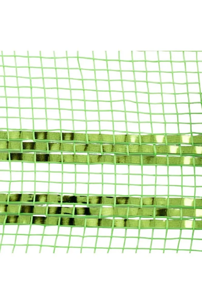 10.5" Border Stripe Metallic Mesh Ribbon: Lime Green (10 Yards)