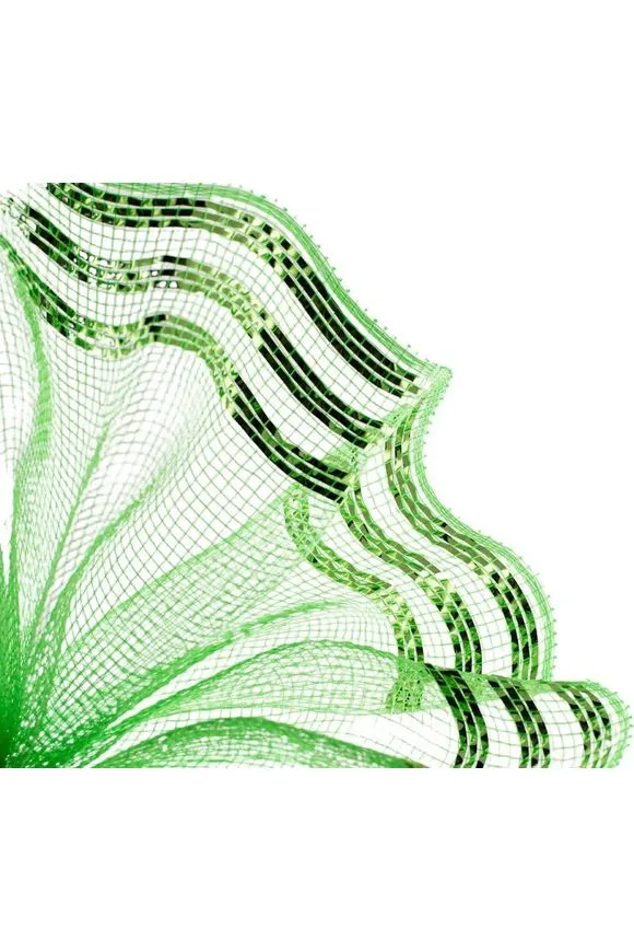 10.5" Border Stripe Metallic Mesh Ribbon: Lime Green (10 Yards)