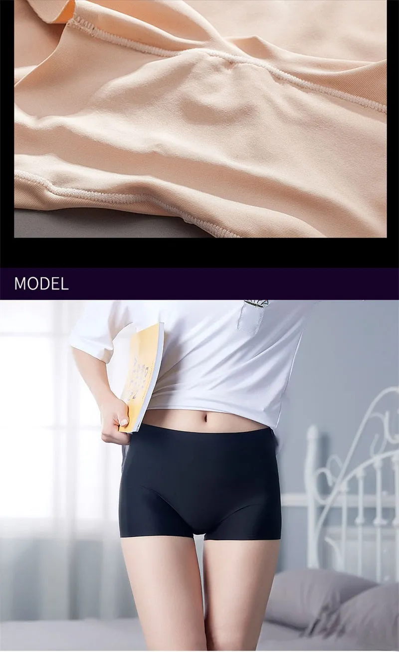 3 Pack Ladies Boyshorts Seamless Ice Silk Ladies Safety Short Pants Mid Waist Summer Breathable Boxer Undies Underwear