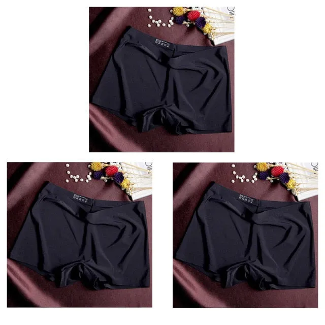 3 Pack Ladies Boyshorts Seamless Ice Silk Ladies Safety Short Pants Mid Waist Summer Breathable Boxer Undies Underwear