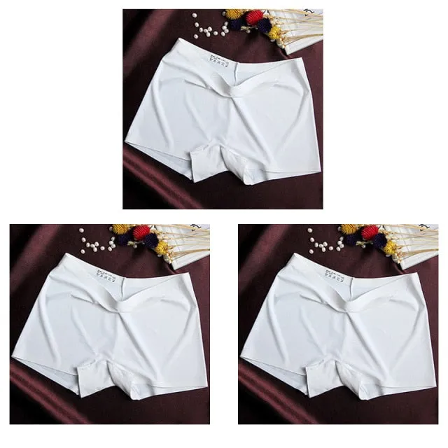 3 Pack Ladies Boyshorts Seamless Ice Silk Ladies Safety Short Pants Mid Waist Summer Breathable Boxer Undies Underwear