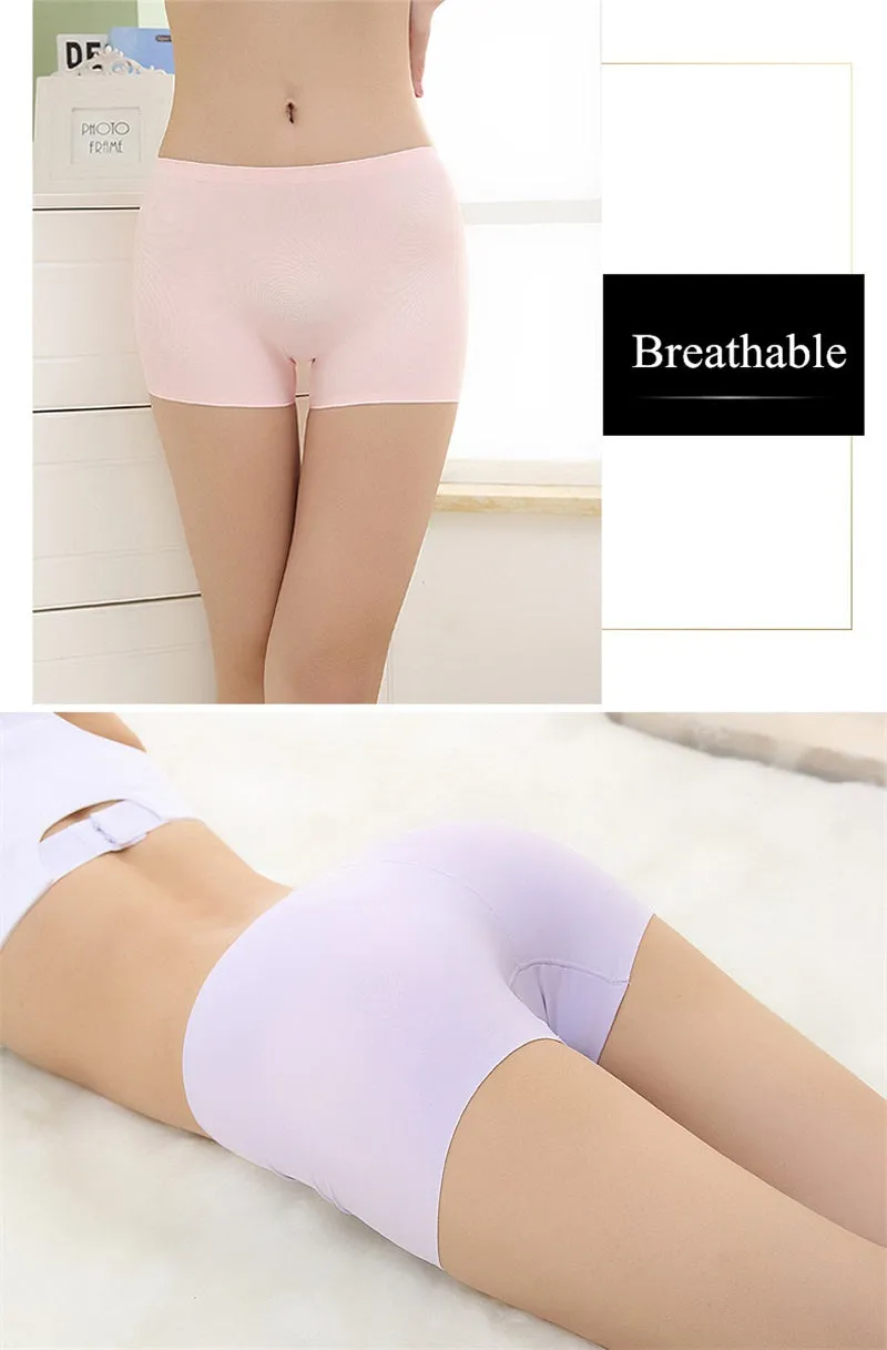 3 Pack Ladies Boyshorts Seamless Ice Silk Ladies Safety Short Pants Mid Waist Summer Breathable Boxer Undies Underwear