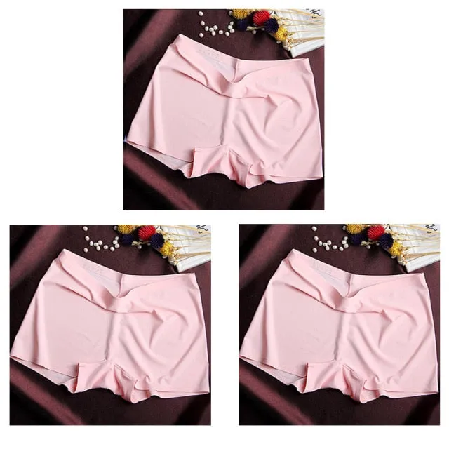 3 Pack Ladies Boyshorts Seamless Ice Silk Ladies Safety Short Pants Mid Waist Summer Breathable Boxer Undies Underwear