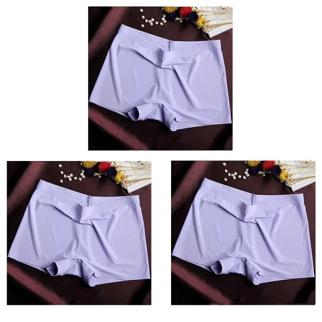 3 Pack Ladies Boyshorts Seamless Ice Silk Ladies Safety Short Pants Mid Waist Summer Breathable Boxer Undies Underwear