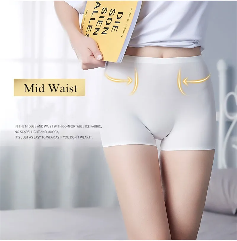 3 Pack Ladies Boyshorts Seamless Ice Silk Ladies Safety Short Pants Mid Waist Summer Breathable Boxer Undies Underwear