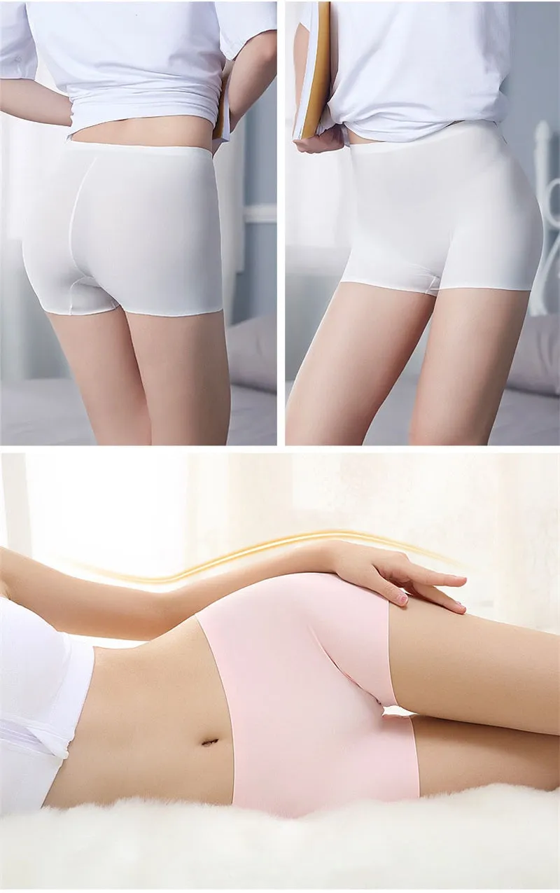 3 Pack Ladies Boyshorts Seamless Ice Silk Ladies Safety Short Pants Mid Waist Summer Breathable Boxer Undies Underwear