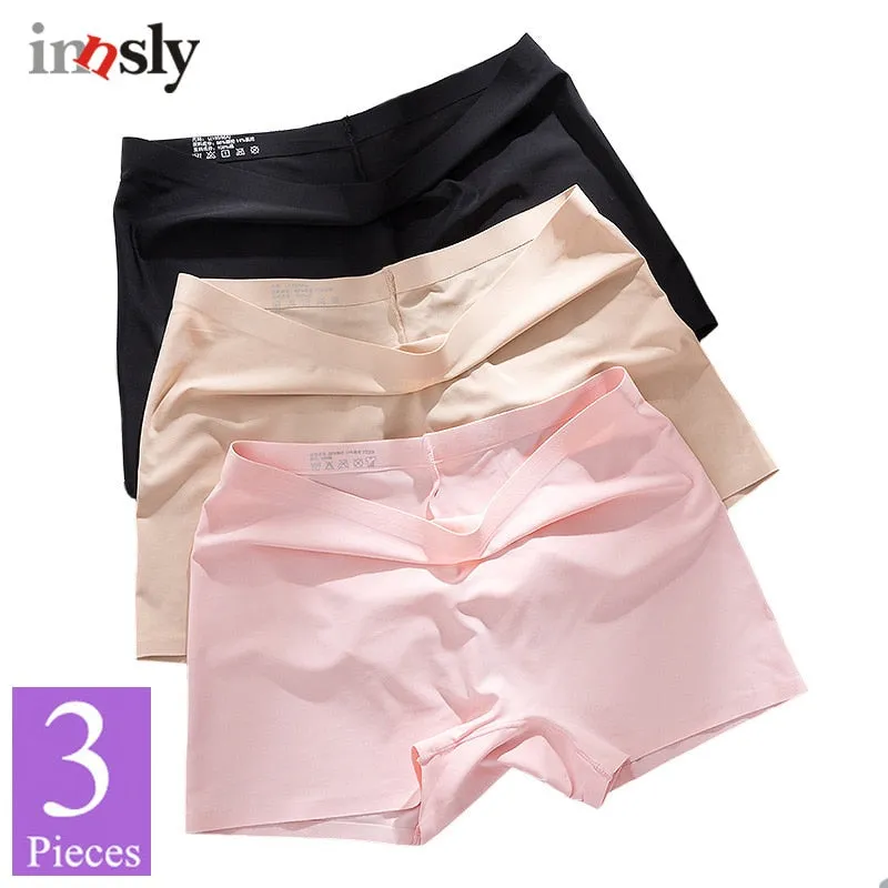 3 Pack Ladies Boyshorts Seamless Ice Silk Ladies Safety Short Pants Mid Waist Summer Breathable Boxer Undies Underwear