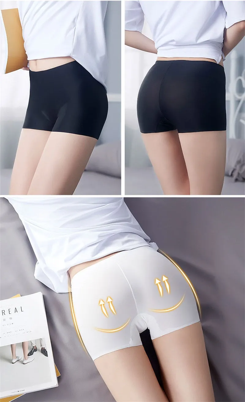 3 Pack Ladies Boyshorts Seamless Ice Silk Ladies Safety Short Pants Mid Waist Summer Breathable Boxer Undies Underwear