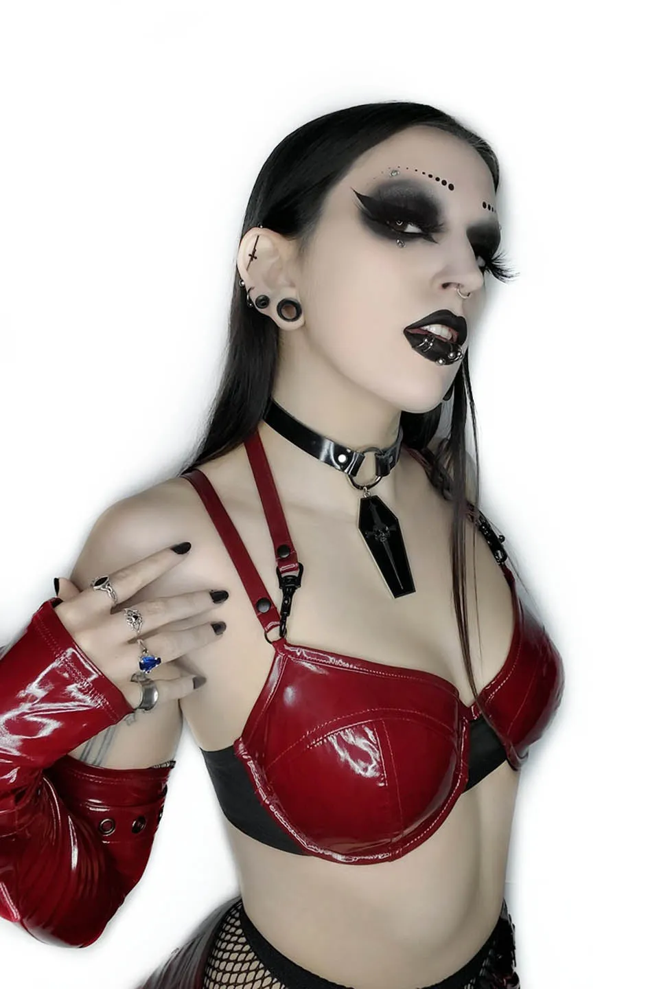 Vampire Red Vinyl Padded Push Up Bra Top